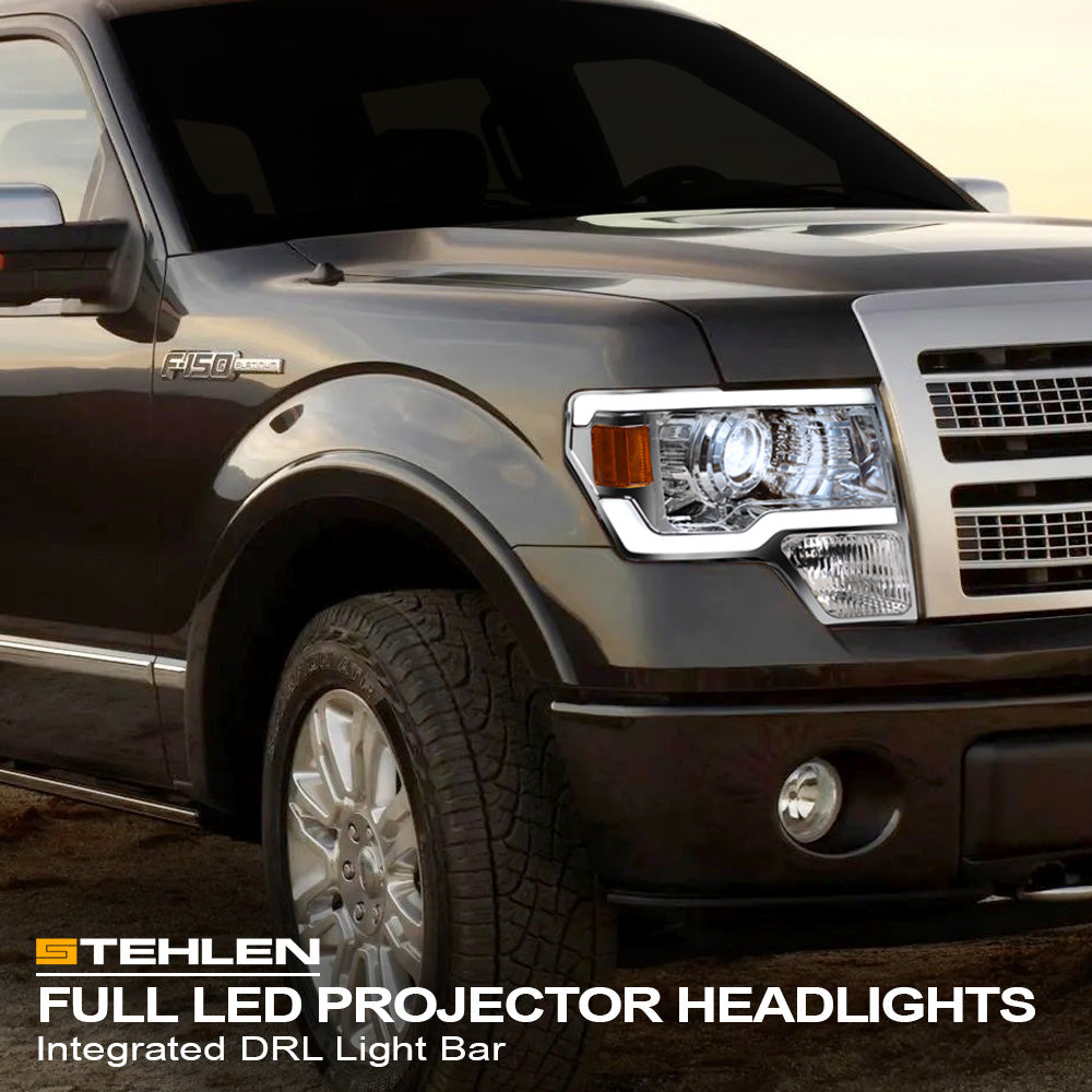 09-14 Ford F-150 Full LED Projector Headlights Black - FDPU09C.00