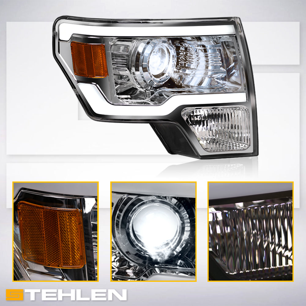 09-14 Ford F-150 Full LED Projector Headlights Black - FDPU09C.00