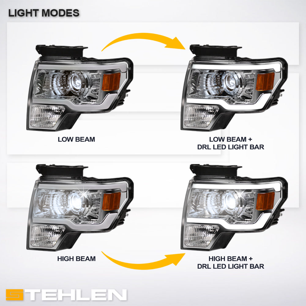 09-14 Ford F-150 Full LED Projector Headlights Black - FDPU09C.00