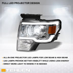 09-14 Ford F-150 Full LED Projector Headlights Black - FDPU09C.00