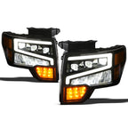 2009-2014 Ford F-150 Full LED Projector Headlights Black Amber