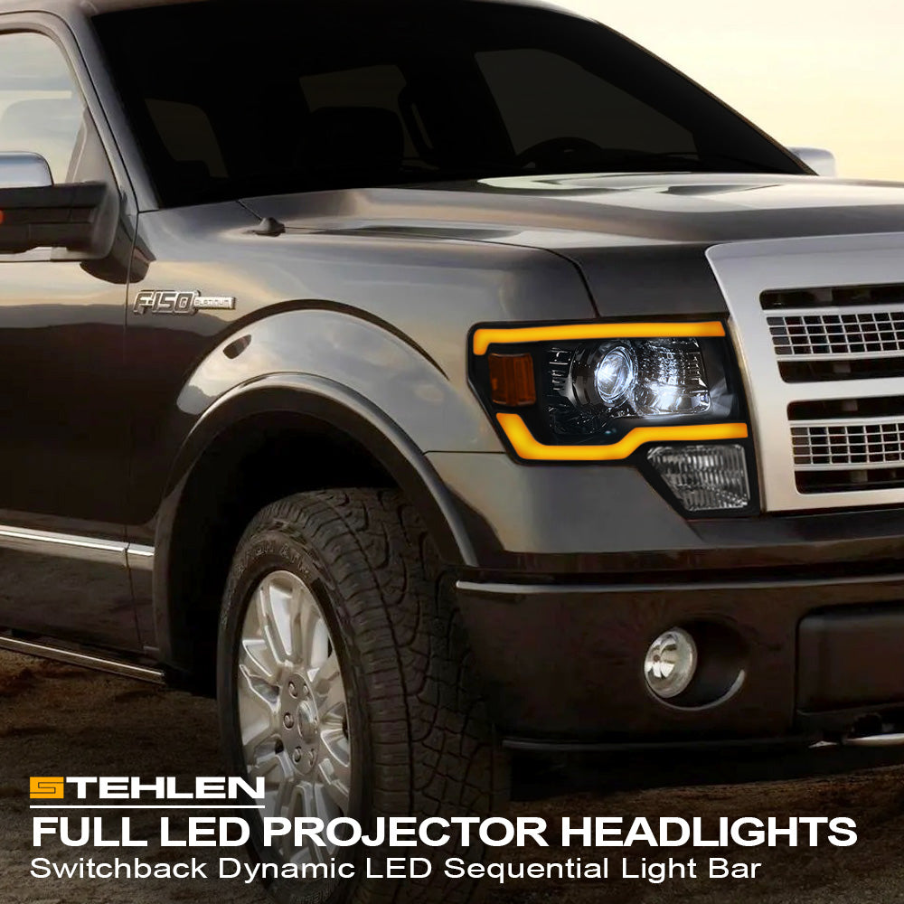 09-14 Ford F-150 Full LED Projector Headlights Sequential Signal - Black