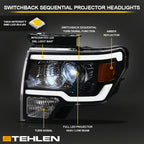 09-14 Ford F-150 Full LED Projector Headlights Sequential Signal - Black