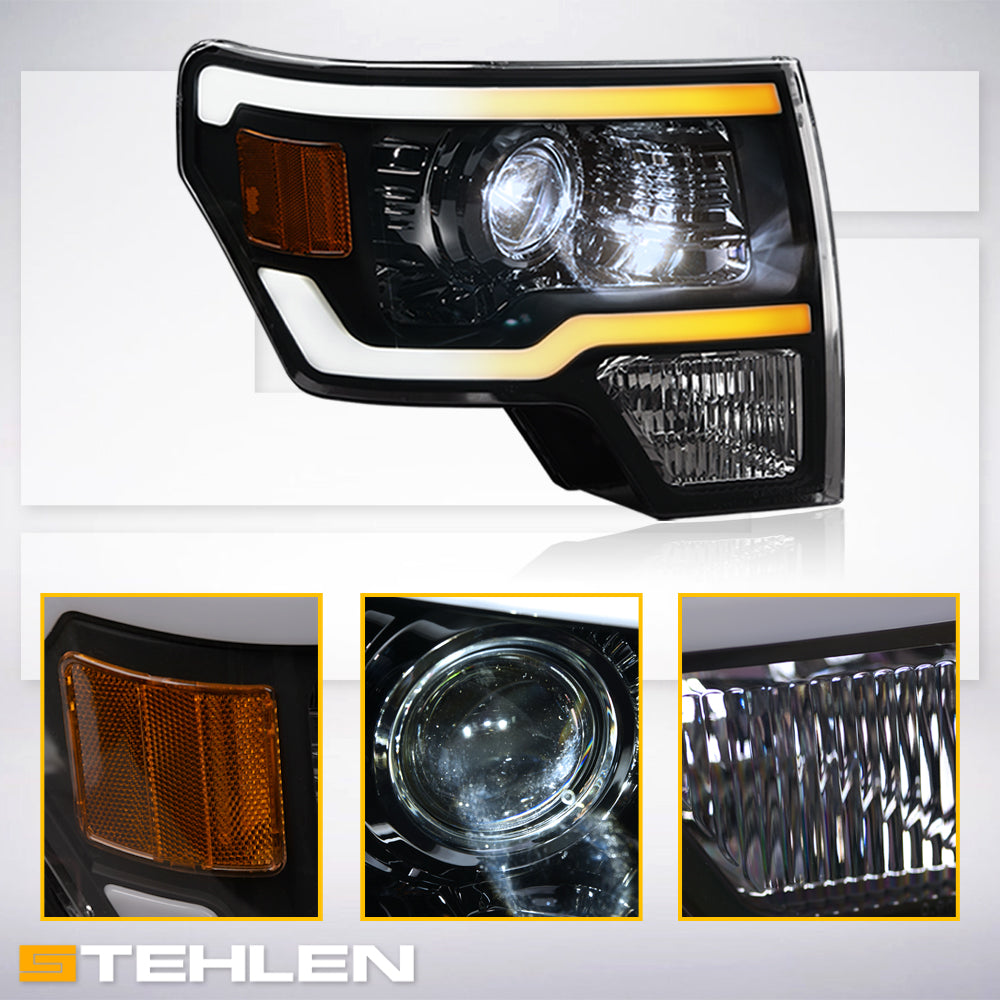 09-14 Ford F-150 Full LED Projector Headlights Sequential Signal - Black