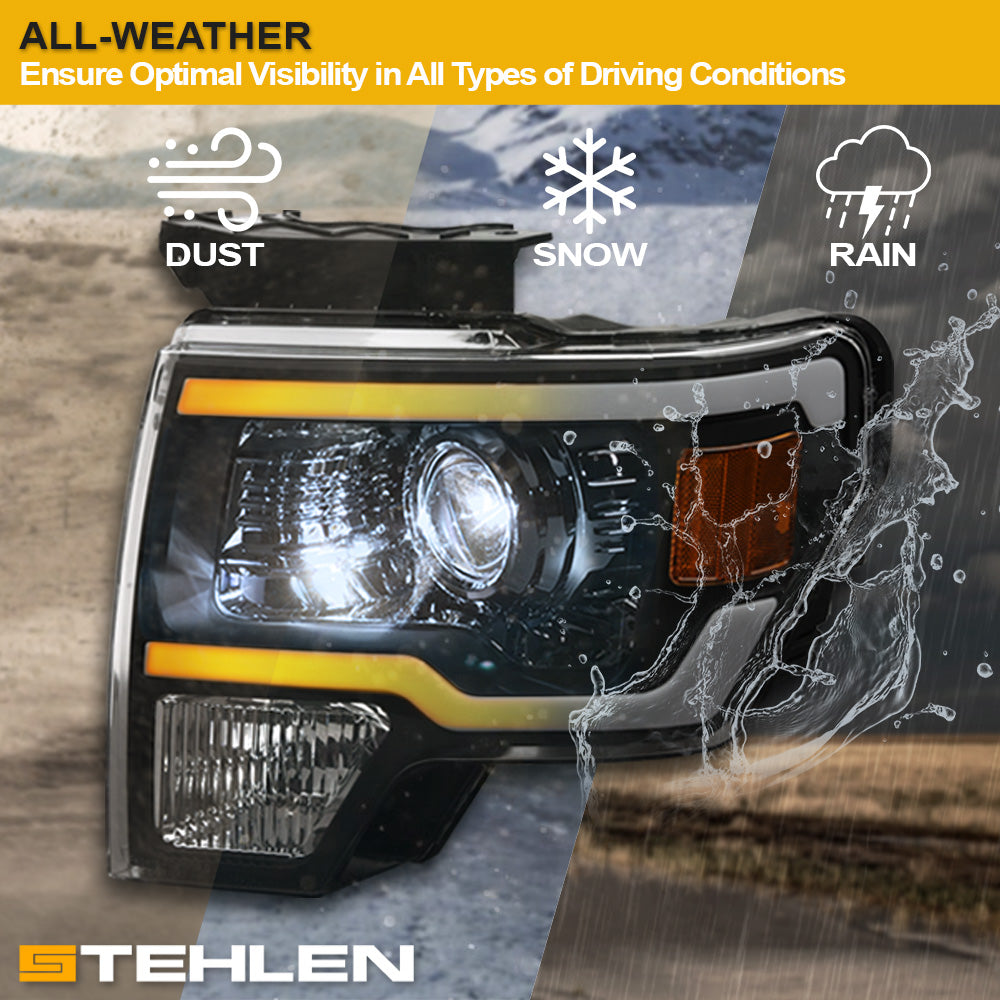 09-14 Ford F-150 Full LED Projector Headlights Sequential Signal - Black