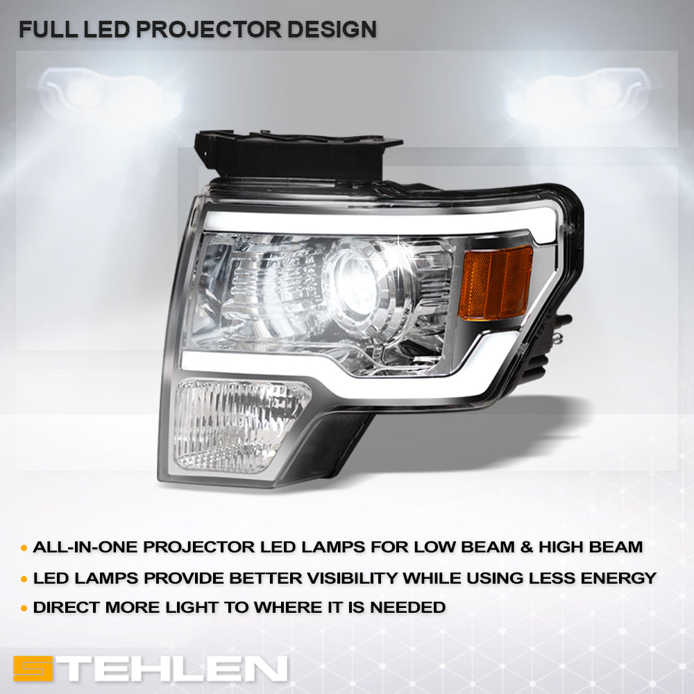 09-14 Ford F-150 Full LED Projector Headlights Sequential Chrome