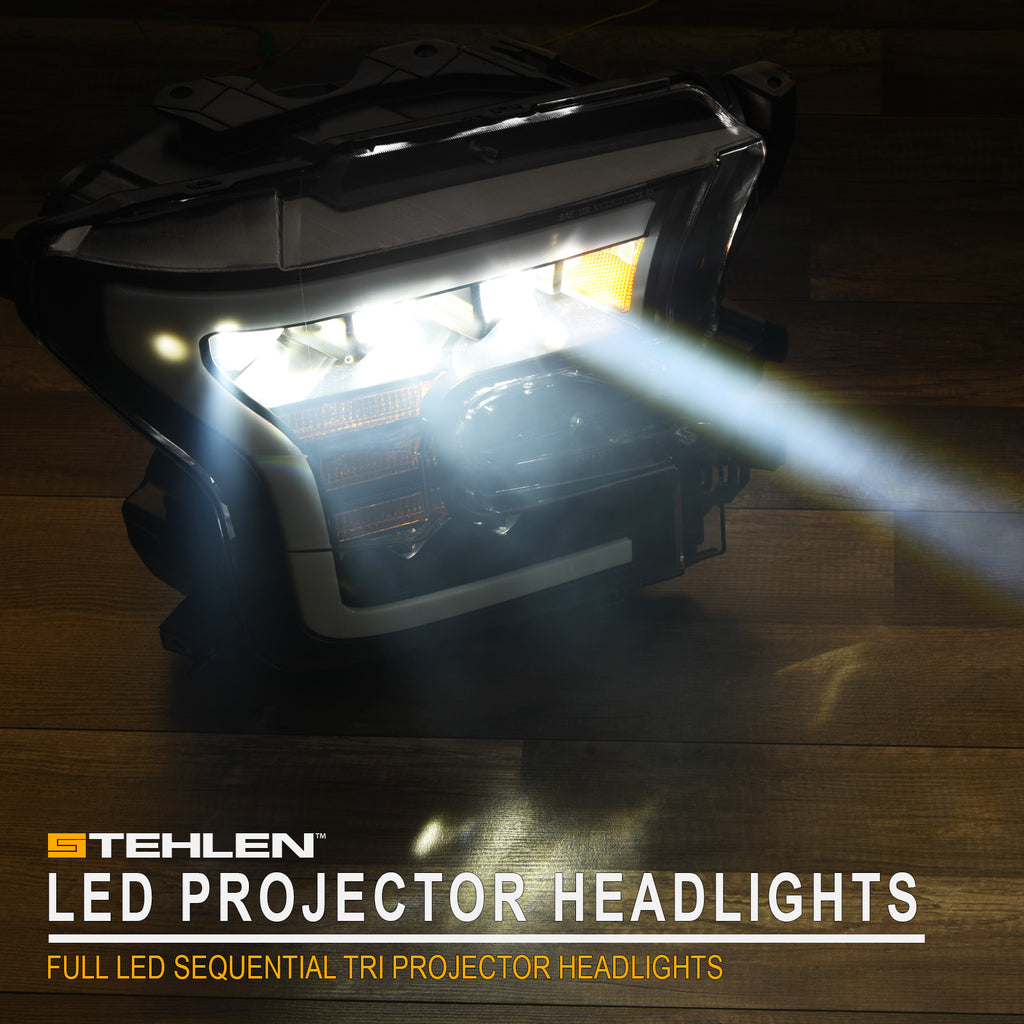 2015-2017 Ford F-150 Full LED Projector Headlights Black Amber