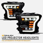 2015-2017 Ford F-150 Full LED Projector Headlights Black Amber