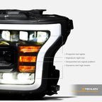 2015-2017 Ford F-150 Full LED Projector Headlights Black Amber