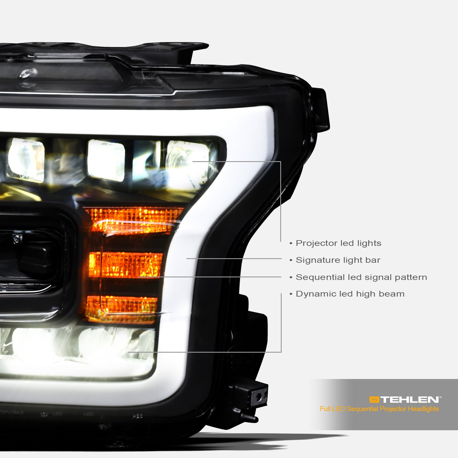 2015-2017 Ford F-150 Full LED Projector Headlights Black Amber