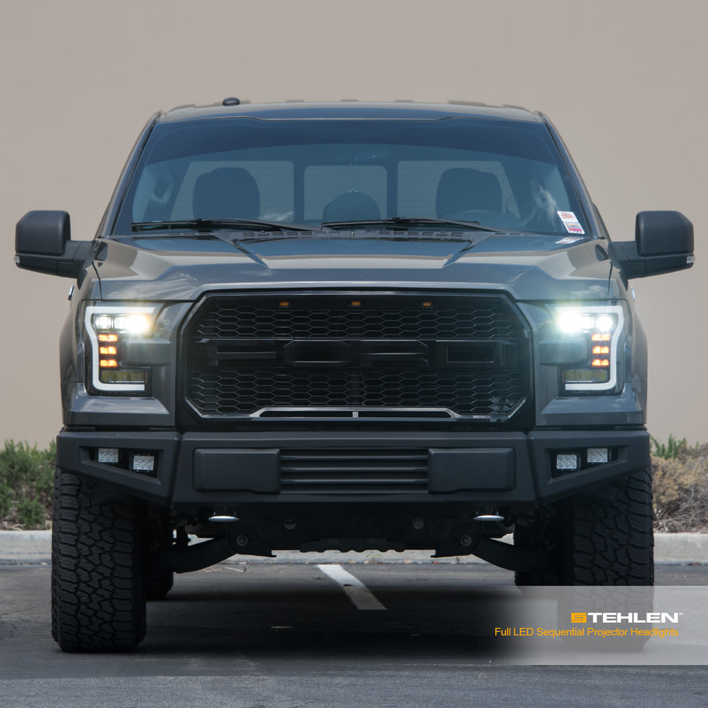 2015-2017 Ford F-150 Full LED Projector Headlights Black Amber