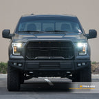 2015-2017 Ford F-150 Full LED Projector Headlights Black Amber