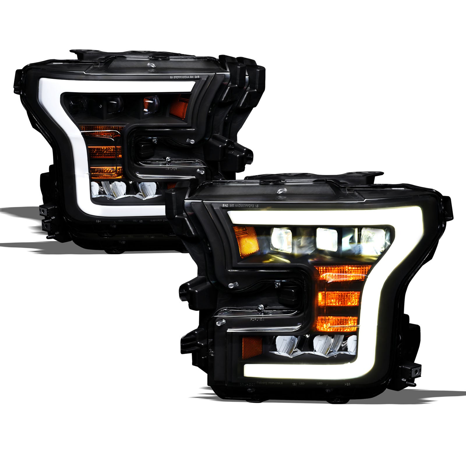 2015-2017 Ford F-150 Full LED Projector Headlights Black Amber