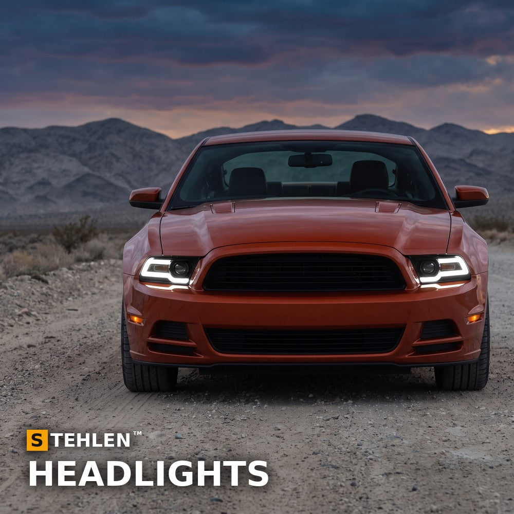 2010-2014 Ford Mustang Full LED Projector Headlights w/ LED Light Bar — Black — installed
