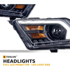 2010-2014 Ford Mustang Full LED Projector Headlights w/ LED Light Bar — Black