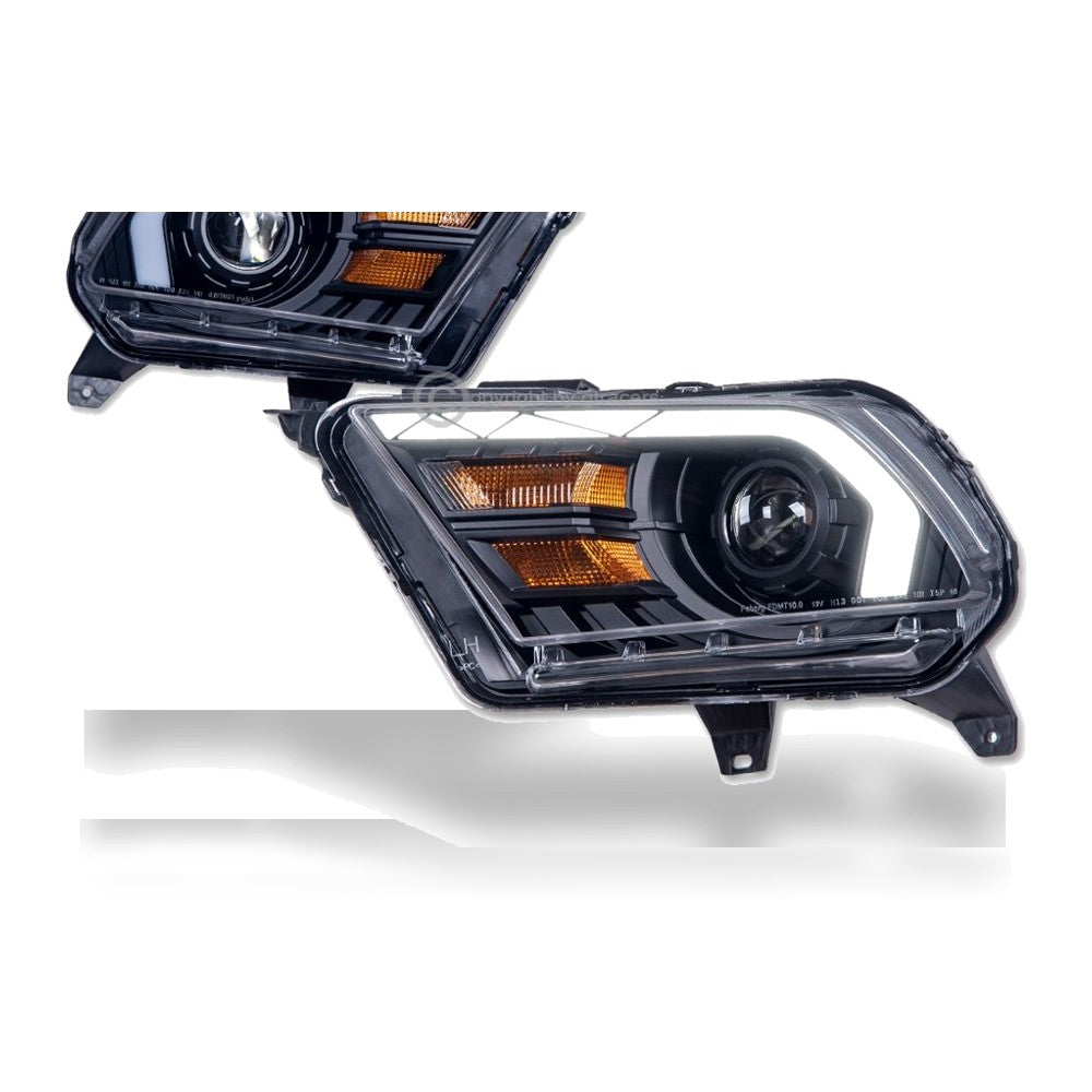 2010-2014 Ford Mustang Full LED Projector Headlights w/ LED Light Bar — Black — product view