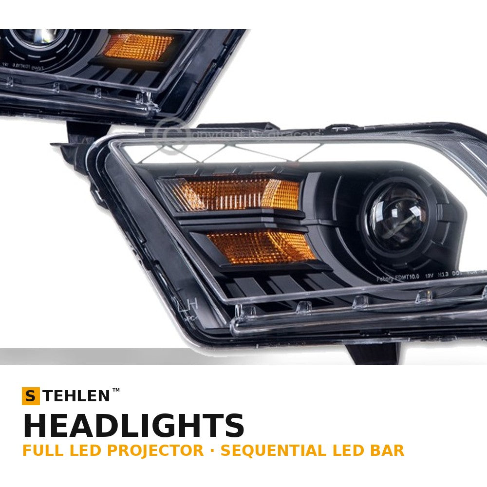 2010-2014 Ford Mustang Full LED Projector Headlights w/ Sequential LED Bar — Black