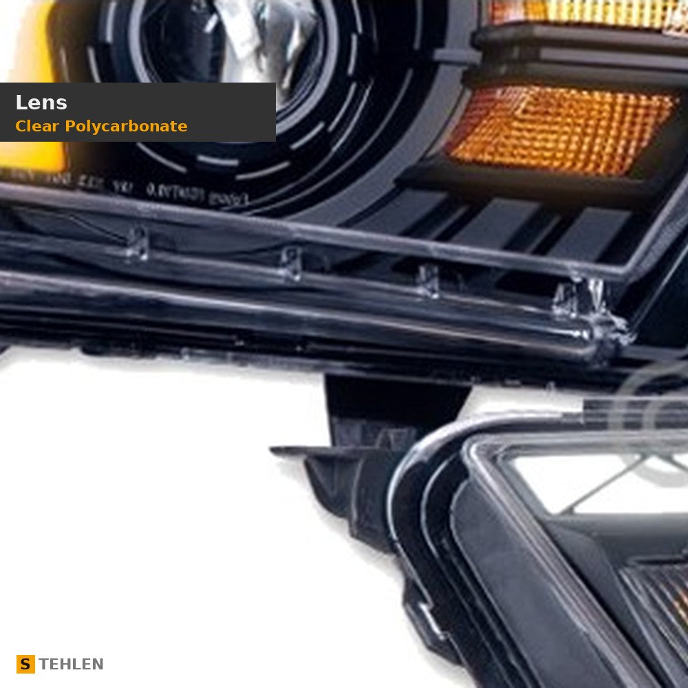 2010-2014 Ford Mustang Full LED Projector Headlights w/ Sequential LED Bar — Black — detail