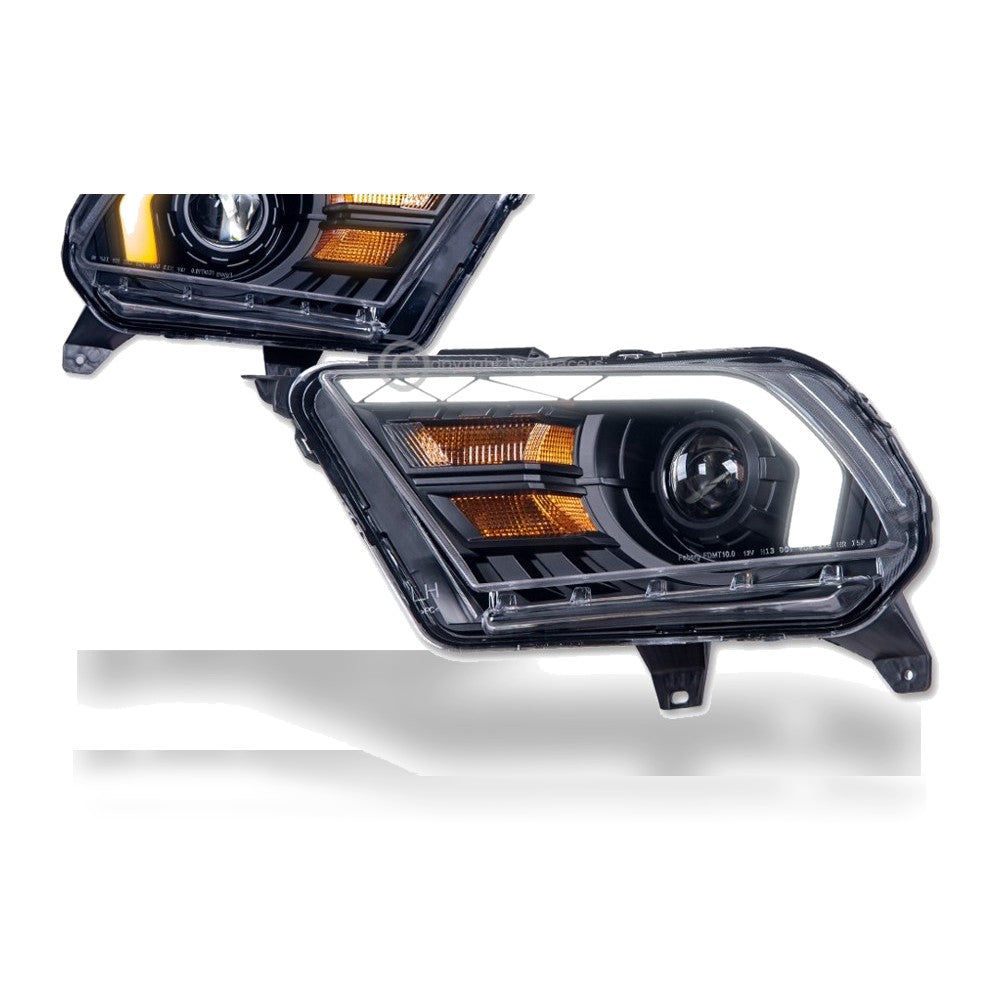 2010-2014 Ford Mustang Full LED Projector Headlights w/ Sequential LED Bar — Black — product view