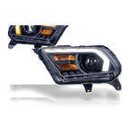 2010-2014 Ford Mustang Full LED Projector Headlights w/ Sequential LED Bar — Black — product view