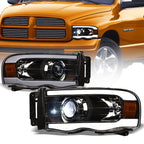 02-05 Dodge Ram Full LED Projector Headlights w/ Light Bar - Black
