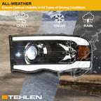 02-05 Dodge Ram Full LED Projector Headlights w/ Light Bar - Black