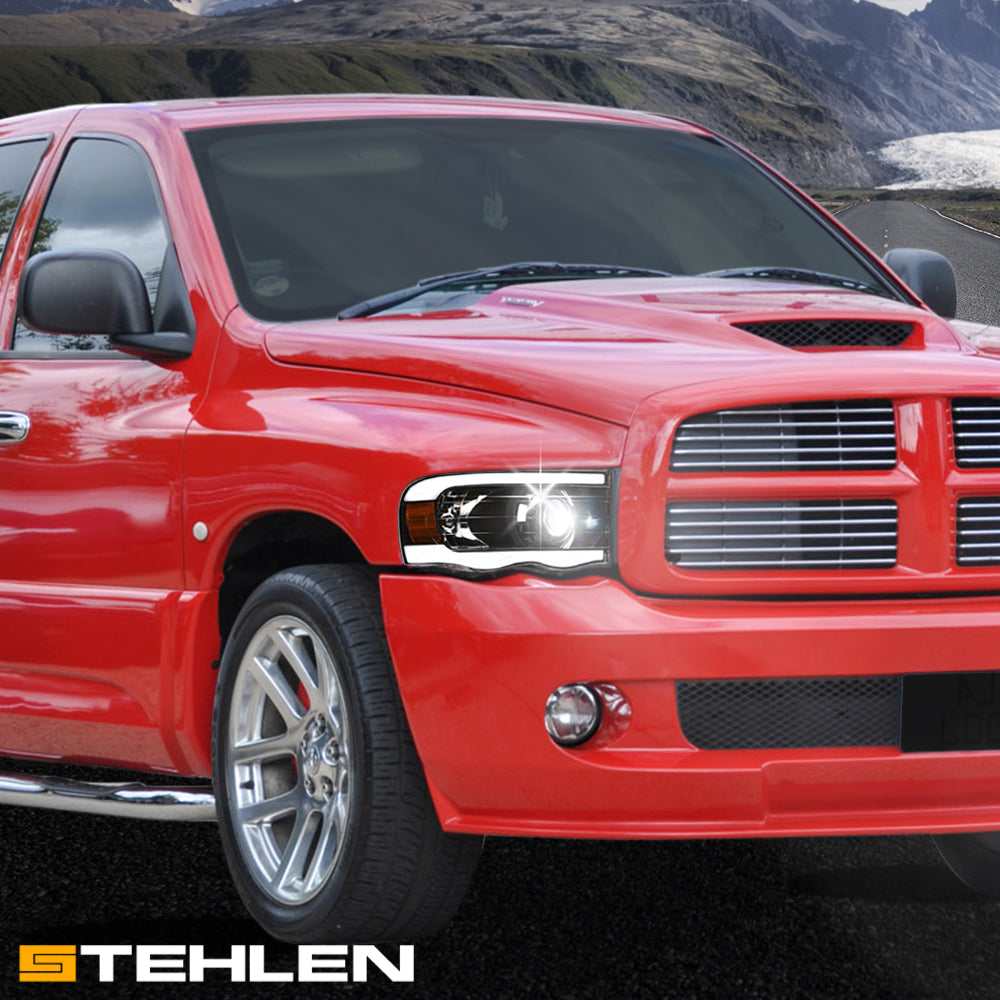02-05 Dodge Ram Full LED Projector Headlights w/ Light Bar - Black