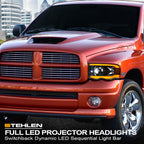 02-05 Dodge Ram Full LED Projector Headlights Sequential Signal - Black