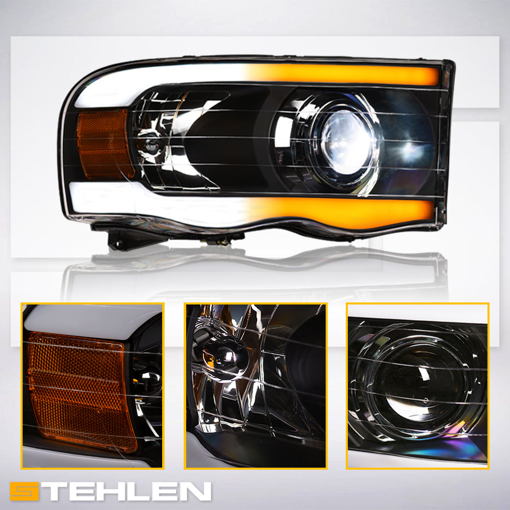 02-05 Dodge Ram Full LED Projector Headlights Sequential Signal - Black