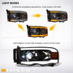 02-05 Dodge Ram Full LED Projector Headlights Sequential Signal - Black