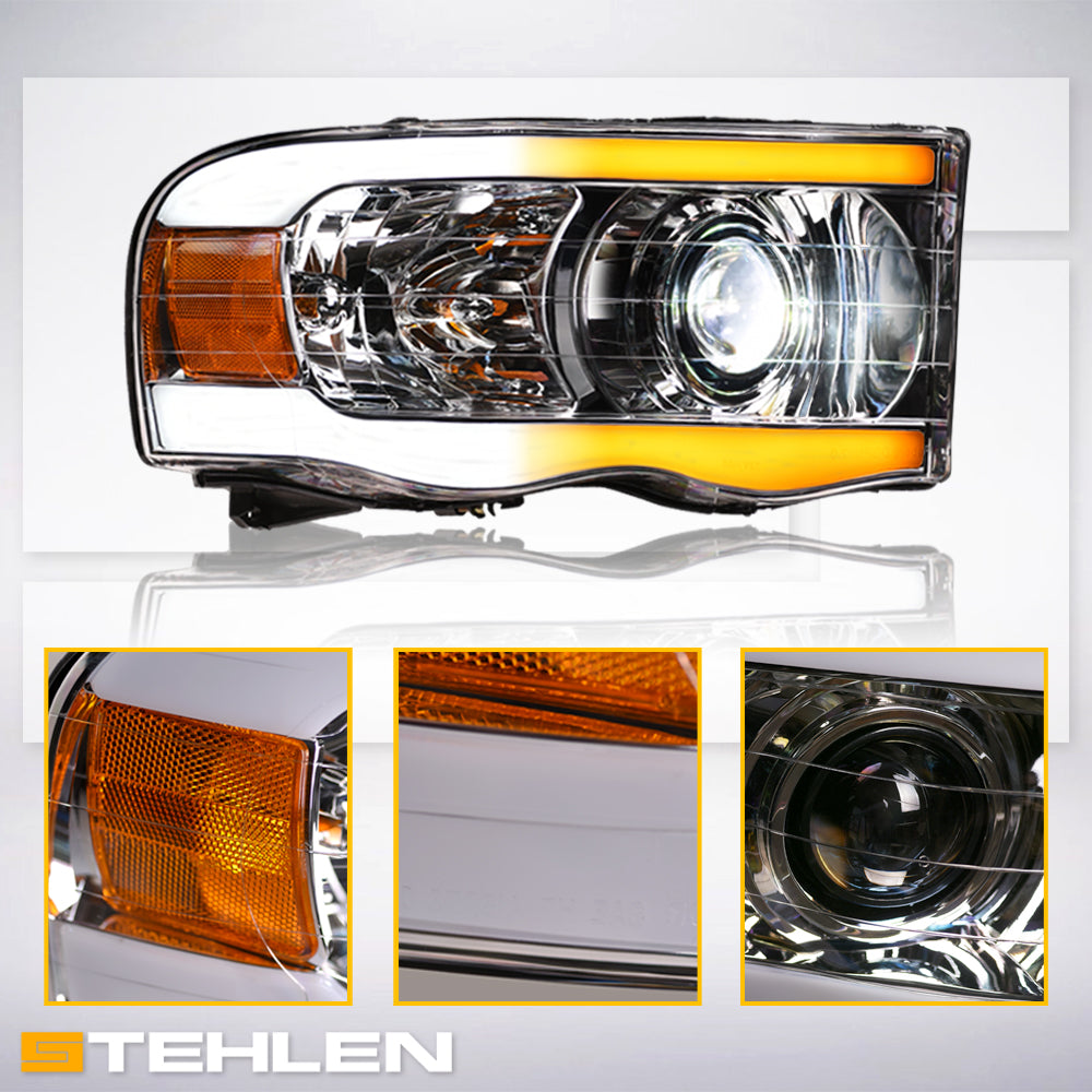02-05 Dodge Ram Full LED Projector Headlights Sequential Signal Chrome