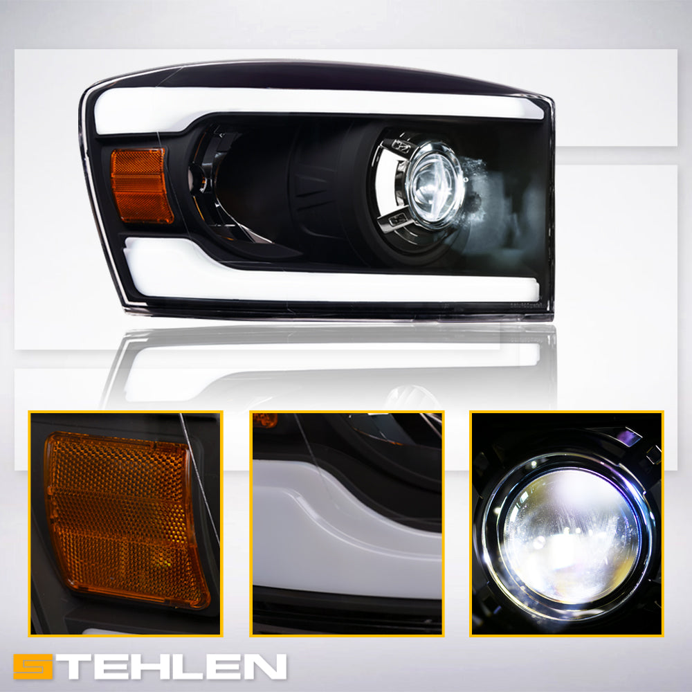 06-08 Dodge Ram Full LED Projector Headlights Black - DGPU06C.06