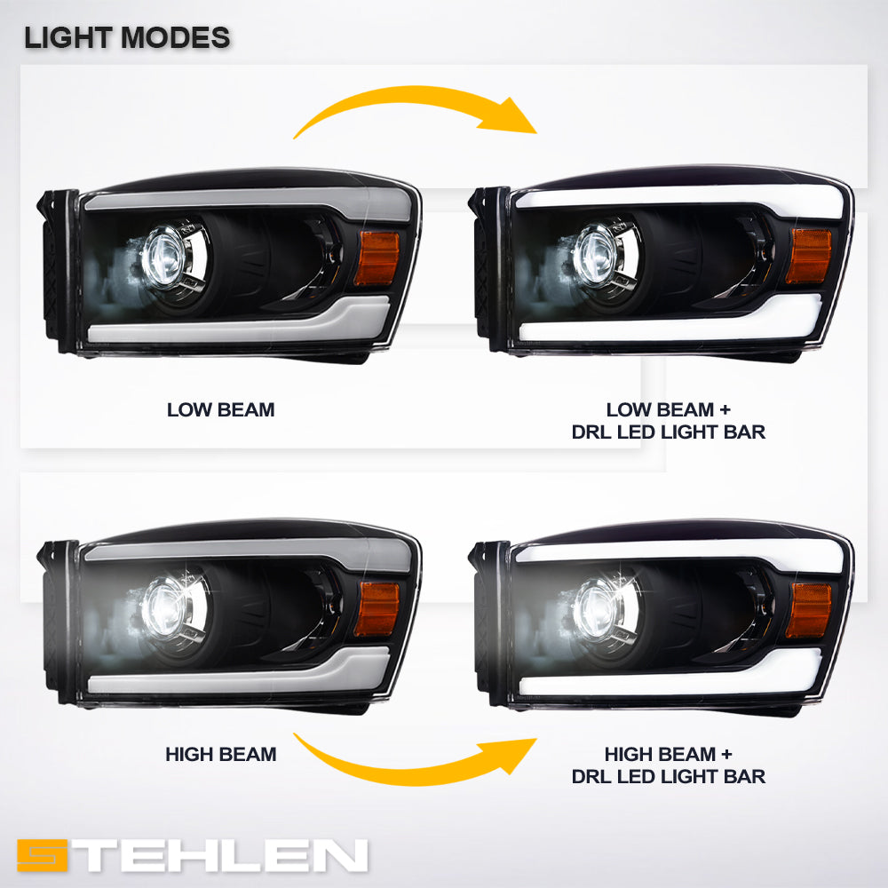 06-08 Dodge Ram Full LED Projector Headlights Black - DGPU06C.06