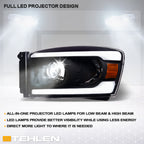 06-08 Dodge Ram Full LED Projector Headlights Black - DGPU06C.06