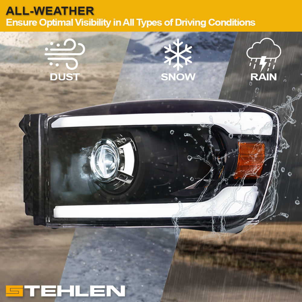 06-08 Dodge Ram Full LED Projector Headlights Black - DGPU06C.06