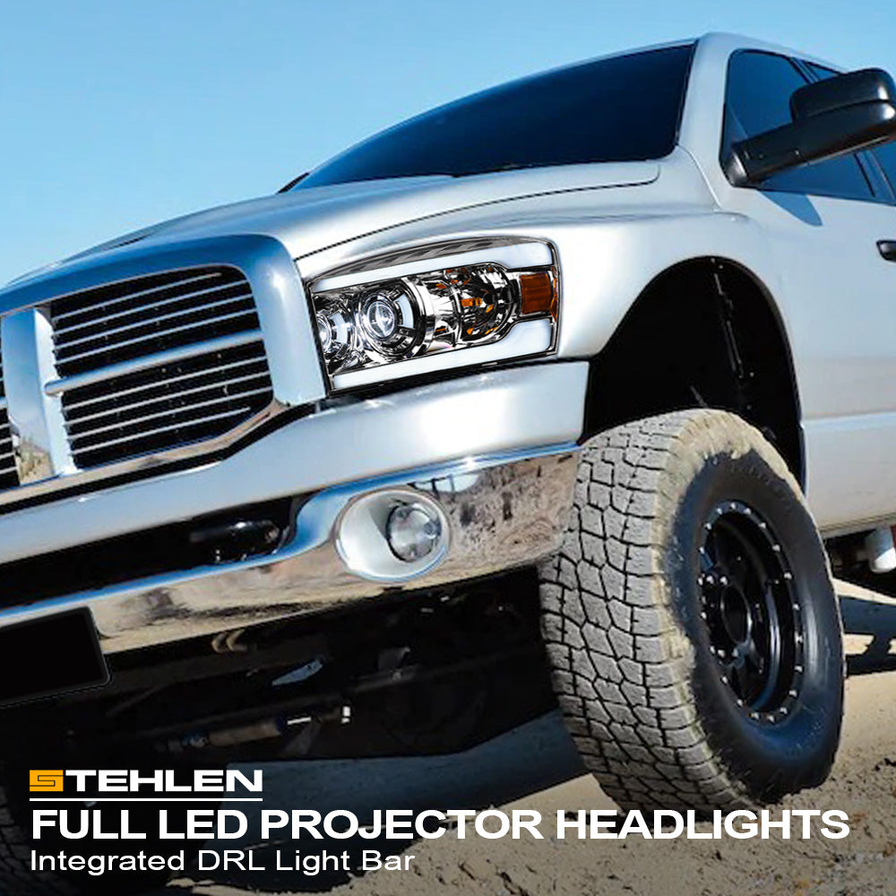 06-08 Dodge Ram Full LED Projector Headlights Chrome - DGPU06C