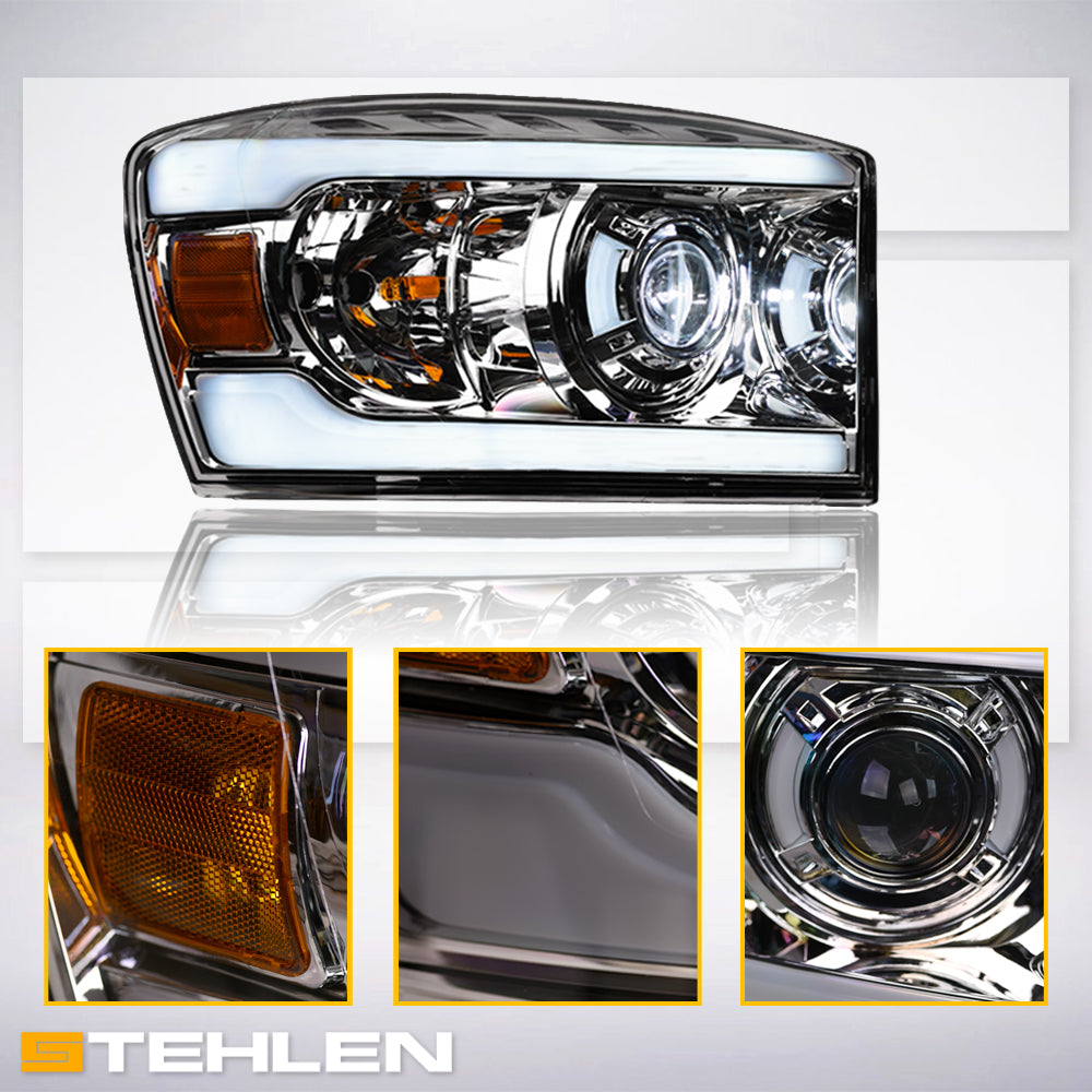 06-08 Dodge Ram Full LED Projector Headlights Chrome - DGPU06C