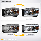 06-08 Dodge Ram Full LED Projector Headlights Chrome - DGPU06C