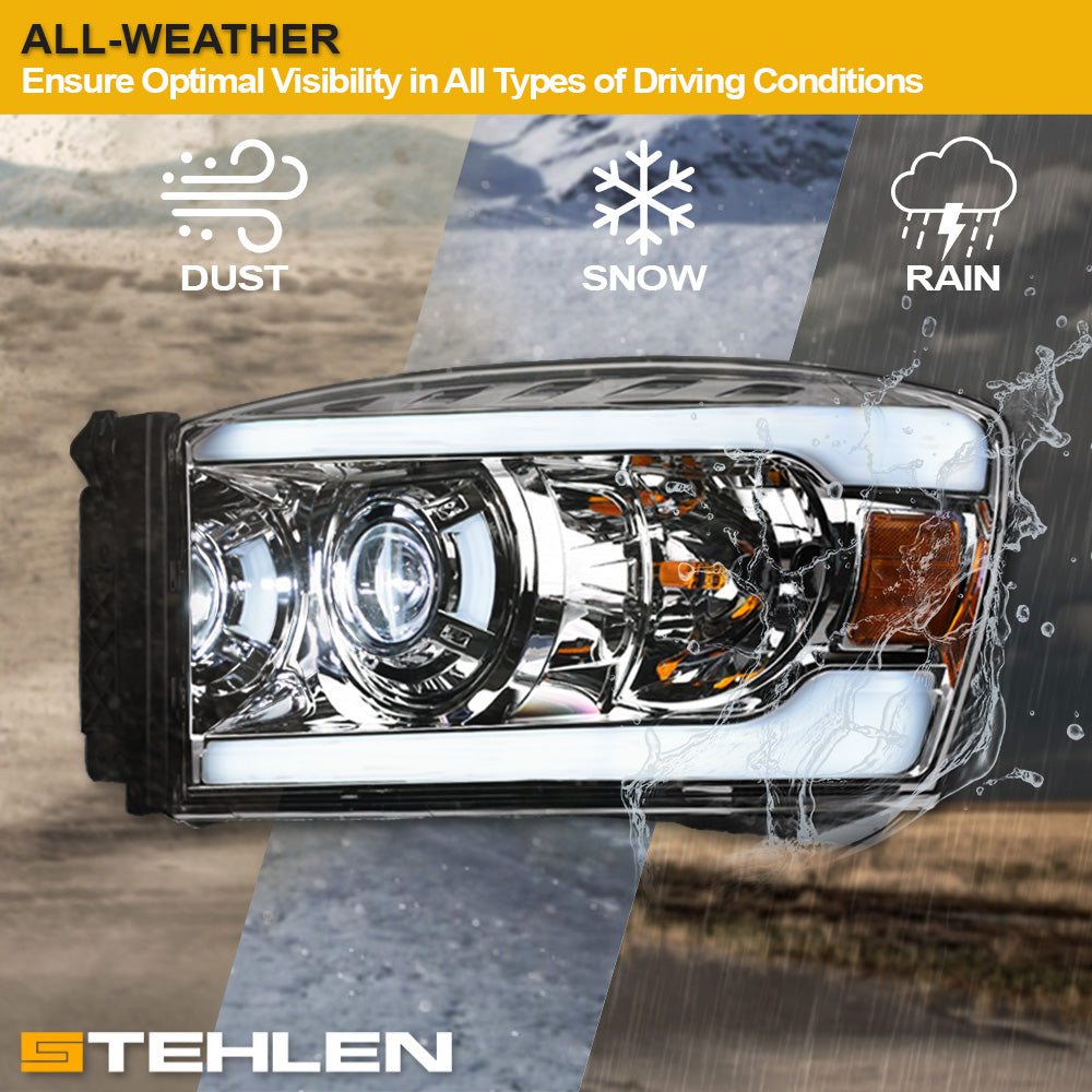 06-08 Dodge Ram Full LED Projector Headlights Chrome - DGPU06C