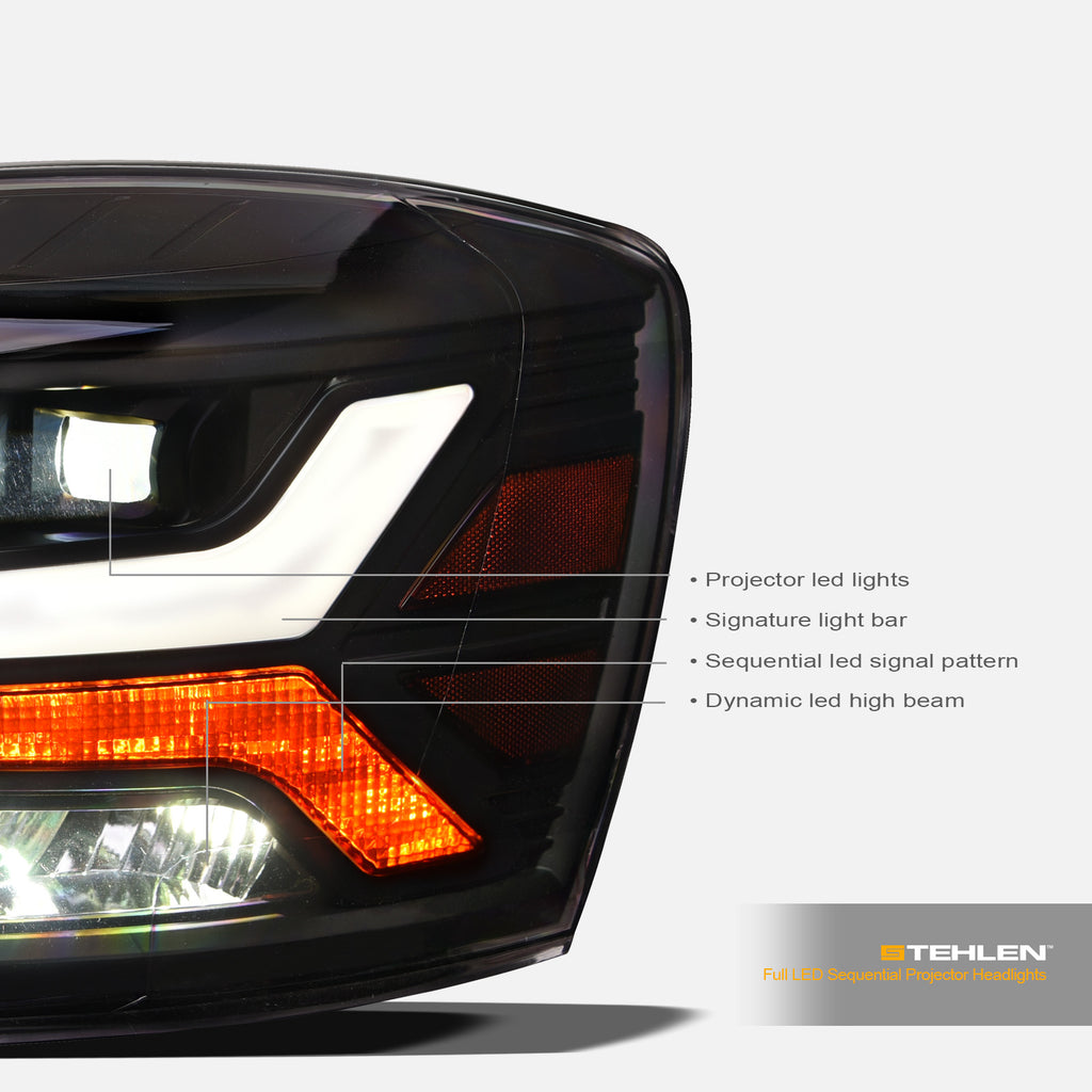 2006-2009 Dodge Ram Full LED Projector Headlights Black