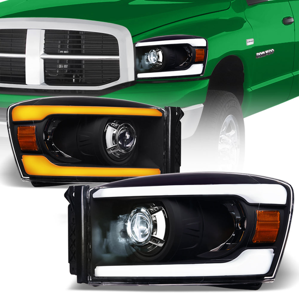 06-08 Dodge Ram Full LED Projector Headlights Sequential Signal - Black