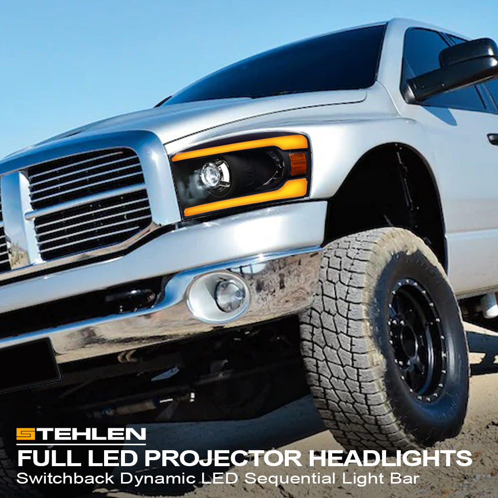06-08 Dodge Ram Full LED Projector Headlights Sequential Signal - Black
