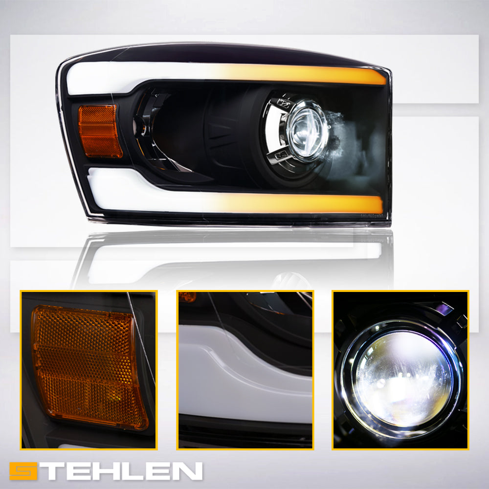 06-08 Dodge Ram Full LED Projector Headlights Sequential Signal - Black
