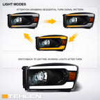 06-08 Dodge Ram Full LED Projector Headlights Sequential Signal - Black
