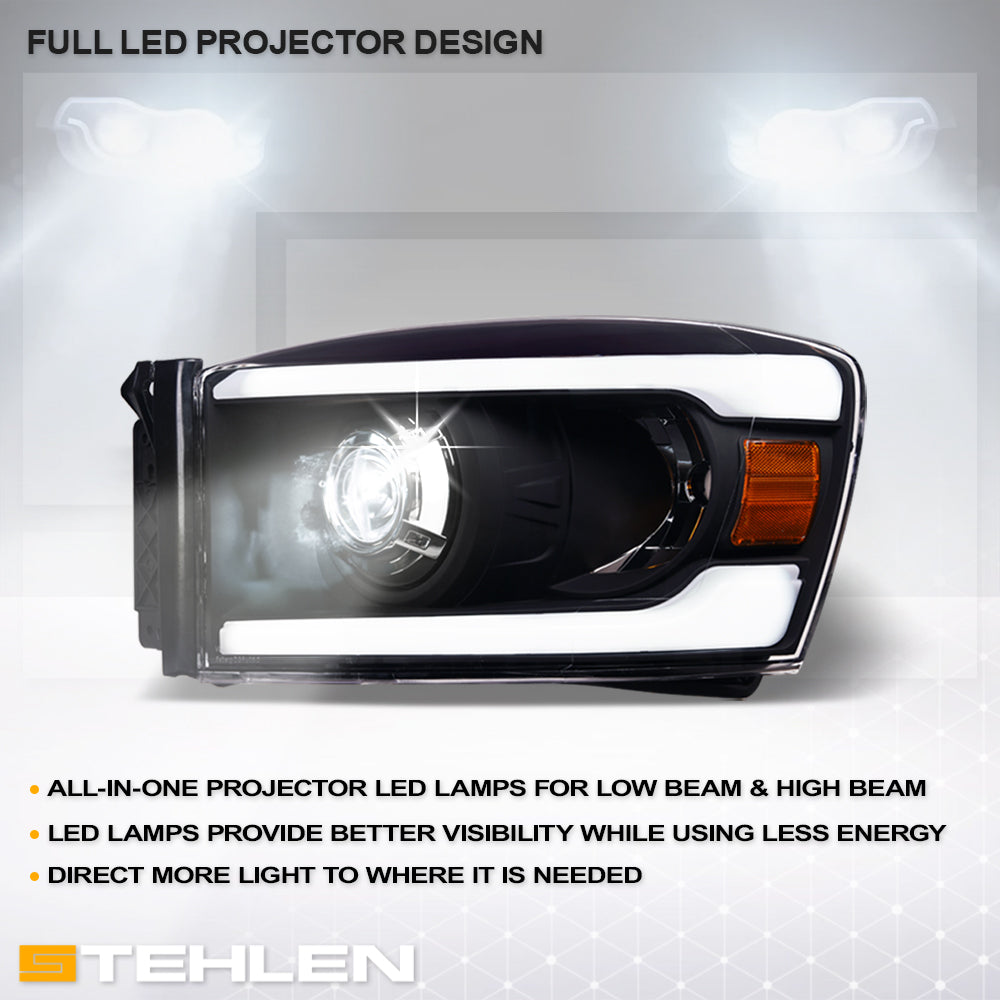 06-08 Dodge Ram Full LED Projector Headlights Sequential Signal - Black