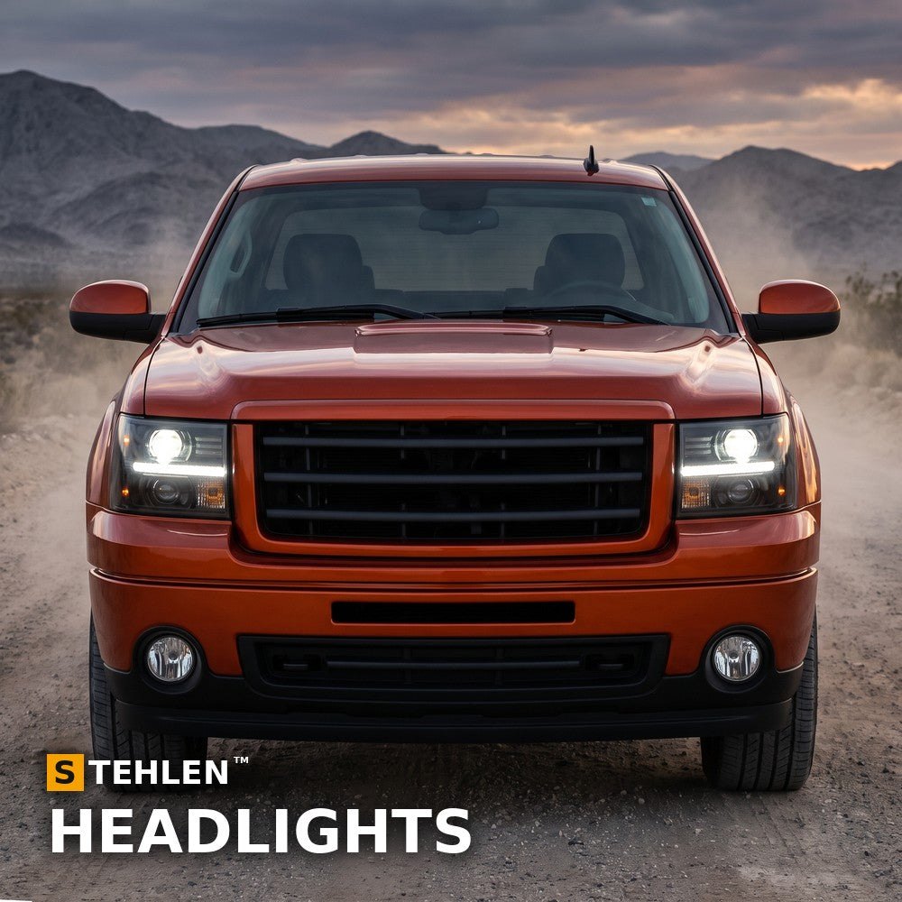 2007-2013 GMC Sierra 1500 & 2007-2014 2500/3500 HD Full LED Projector Headlights — Black w/ Amber — installed