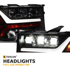 2007-2013 GMC Sierra 1500 & 2007-2014 2500/3500 HD Full LED Projector Headlights — Black w/ Amber