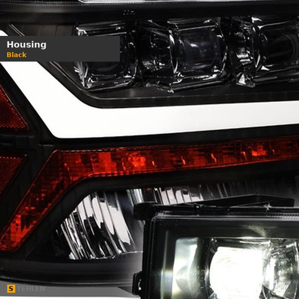 2007-2013 GMC Sierra 1500 & 2007-2014 2500/3500 HD Full LED Projector Headlights — Black w/ Amber — detail