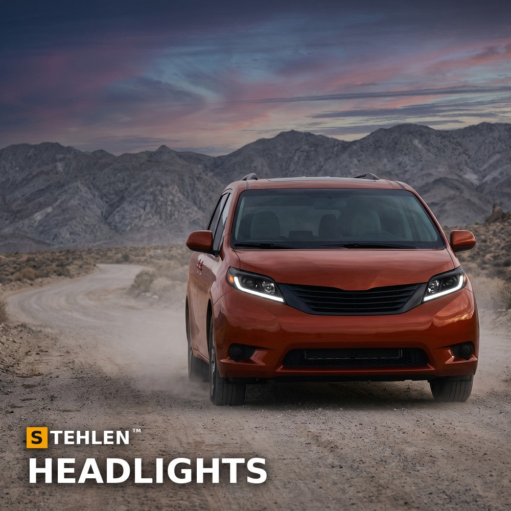 2011-2020 Toyota Sienna Full LED Projector Headlights w/ LED Light Bar — Black — installed