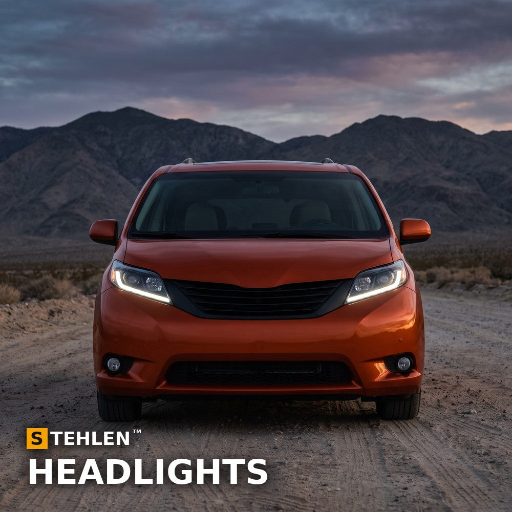 2011-2020 Toyota Sienna Full LED Projector Headlights w/ Sequential LED Bar — Black — installed